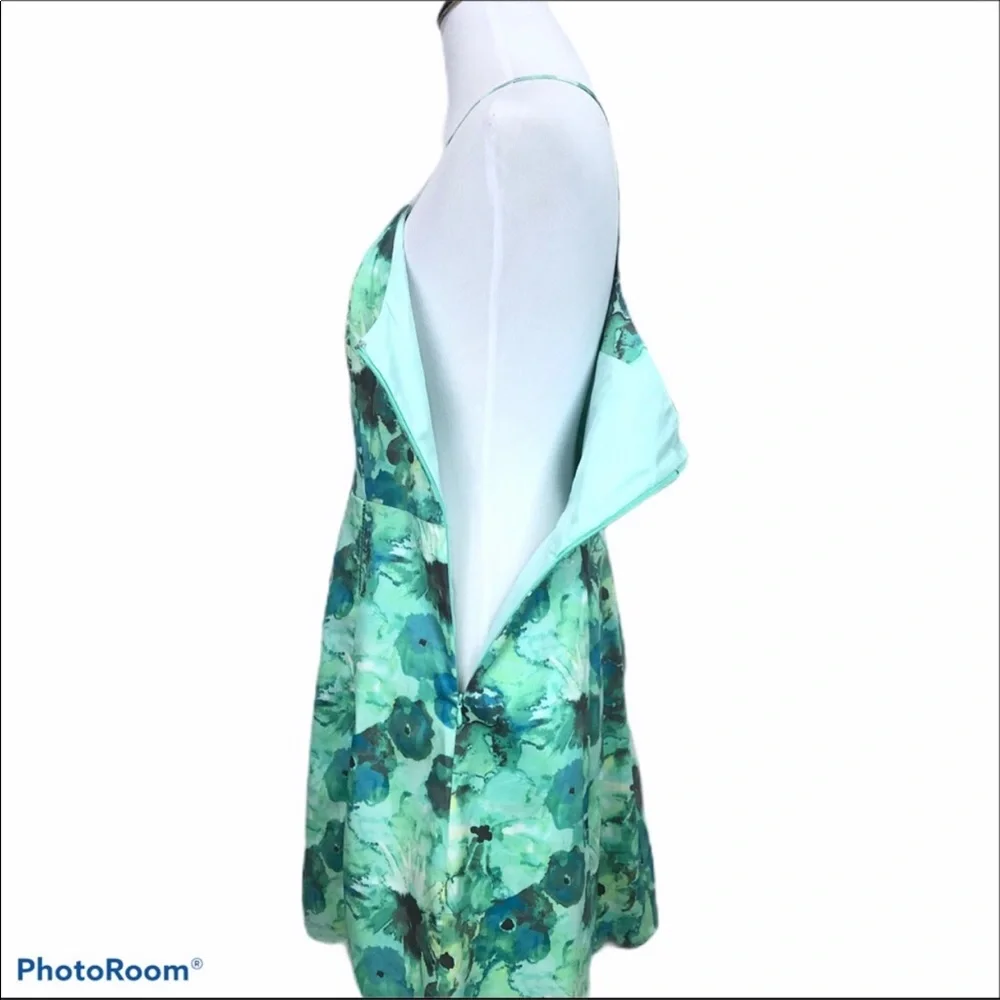 Candie's V neck side zip racer back green and blue floral print sundress